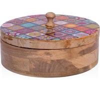 Handcrafted Wooden Mexican Tortilla Warmer Basket Indian Chapati Roti Bread Holder Box Pancake Keeper Serveware Hot Pot Casserole Dish With Lid Home Kitchen Dining Decor, Natural 9 x 3 Inches