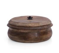 Handcrafted Wooden Mexican Tortilla Warmer Basket Indian Chapati Roti Bread Holder Box Pancake Keeper Serveware Hot Pot Casserole Dish With Lid Home Kitchen Dining Decor, Natural Brown, 22 x 10 cms