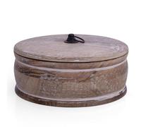 Handcrafted Wooden Mexican Tortilla Warmer Basket Indian Chapati Roti Bread Holder Box Pancake Keeper Serveware Hot Pot Casserole Dish with Lid Home Kitchen Dining Decor, Natural Brown, 22 x 8 cms