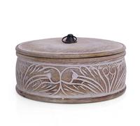 Handcrafted Wooden Mexican Tortilla Warmer Basket Indian Chapati Roti Bread Holder Box Pancake Keeper Serveware Hot Pot Casserole Dish With Lid Home Kitchen Dining Decor, Natural Brown, 23 x 9 cms