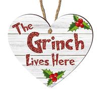 Handcrafted Wooden Plaque - or 10cm x 9cm Decoration for Christmas, Christmas Festive Decor & Gift (Lives Here Grey)