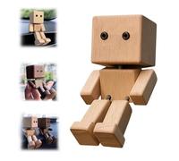 Handcrafted Wooden Robot Ornament - Interactive DIY Wobble Desk Buddy, Natural Wood Toy for Home, Office, or Gift Giving - Thoughtful Present for Friends or Colleagues (Yellow)