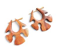 Handcrafted Wooden Tribal Hoop Earrings with Bamboo Pin