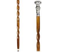 Handcrafted Wooden Walking Stick, Rosewood with Decorative Brass Handle, Twisted Spiral Design