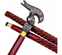 Handcrafted Wooden Walking Stick | Stylish Metal Raven Skull Handle Walking Cane | Vintage Decorative Support Stick 3-Folding Design, 36 Inch Size, and Comfort Walking Cane (Raven Skull Cane Handle)