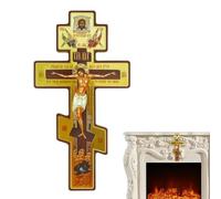 Handcrafted Wooden Wall C-ross, Traditional Catholic Crucifix, Russian Orthodox Crucifix Wall Statue, Indoor Praying Decor Byzantine Crucifix Double-Sided Pattern for Living Room Bedroom