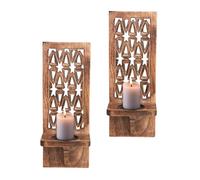 Handcrafted Wooden Wall Candle Sconces - Set of 2, 16 Inch Pillar Candle Holders, Decorative Wooden Wall Candle Sconces, Rustic Wooden Wall Candle Sconces Perfect for Christmas,New Year -Natural Burnt