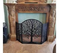 Handcrafted Wrought Iron Fire Screen - Decorative Folding Fireplace Guard with Tree Design for Charcoal/Wood Burning - Durable Spark Flame Protector