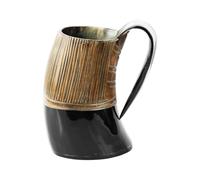 Handicrafts Home Real Horn Viking Drinking Horn Mug - Striped 6 Inches Beer Mug Tankard for Ale, Wine, Mead - Unique Viking Gifts for Medieval Fans - Handcrafted Ox Horn Beverage Vessel