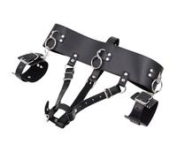 Handcuffs & Thigh Restraints Dildo Leather Constrained Forced Strapon Chastity Belt Lesbian Bondage Set (Vibrator not Included) SM Chastity Forced Orgasm Belt, Electric Waistband Harness Fixed