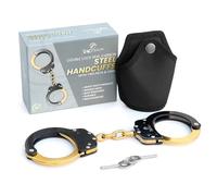 Handcuffs with Two Keys & Case| Heavy Duty Black and Gold Steal Professional Grade | Bend/Break Free Secure Handcuffs