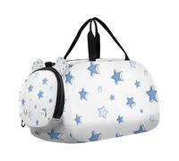Handdraw Stars Navy Blue White Duffel Gym Bags with Shoes Compartment Lightweight Carry On Weekender Bag for Boys and Girls
