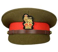 handembroideryuk British Army Officer’s Peaked Cap - General Staff Military Hat with Lion & Crown Badge | Olive Green Uniform Cap for Service Dress or Theatre Use