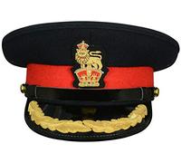 handembroideryuk British Army Staff Officer Cap - No.1 Dress Peaked Hat for Brigadier or Colonel | Gold Embroidered Badge with Red Band and Leather Strap