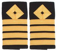handembroideryuk Captain Merchant Navy Badge | Gold Embroidered Shoulder Epaulettes with Diamond Crest | Uniform Embroidery Rank Slide Military Insignia Epaulet (Sold as Pair)