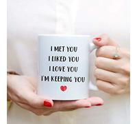HandembroideryUK I Met You Love You Mug - Cute Valentine’s Day Coffee Cup Gift Idea for Him Her - Romantic Ceramic Mug