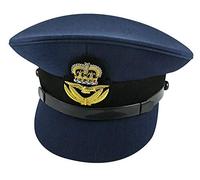 handembroideryuk RAF Officer Peaked Cap - Royal Air Force Dress Hat with Bullion Queen Crown Badge | Military Parade Headgear with Leather Strap