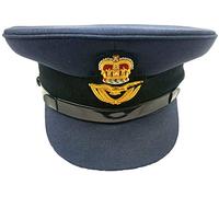 handembroideryuk RAF Officer’s Peaked Cap - Royal Air Force Uniform Hat with Winged Crown Badge | Dark Blue Service Dress Cap with Gold Embroidery