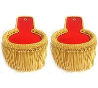 HandembroideryUK Red Gold Shoulder Epaulettes with Long Fringe | Marching Band Uniform Crest Badge Costume Accessories for Jackets, Blazers, Ceremonial Wear | Sold as Pair