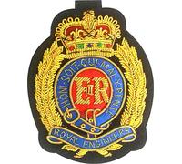 HandembroideryUK Royal Engineers Blazer Badge | Bullion Embroidered Gold Wire Insignia with Crown and ER Design | Military Patch 85x65mm