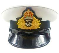 handembroideryuk Royal Navy Officer Cap - Naval Peak Dress Hat with Anchor Crown Bullion Badge & Chin Strap, Military Uniform Headgear