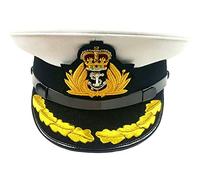 handembroideryuk Royal Navy Officer HAT, Naval Captain Peak Cap, R N Commanders Cap Bullion Badge