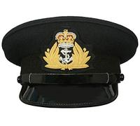 handembroideryuk Royal Navy Officer’s Black Peaked Cap - Military Uniform Hat with Anchor & Crown Badge | Embroidered Naval Cap with Gloss Visor for Ceremonial Use