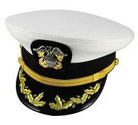 handembroideryuk US Navy Officer’s Peaked Cap - White Military Dress Hat with Eagle Insignia & Gold Leaf Visor | American Naval Commander or Captain Cap