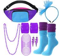 Handepo 19 Pcs 80s Costume Accessories Set Neon Retro 80s Fanny Pack Hairband Fishnet Gloves Bracelet Earrings Necklace Socks(Classic Color)