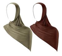 Handepo 2 Pcs Instant Hijab Jersey Hijab for Women Muslim Head Scarf Soft Lightweight Long Stretch Scarf Shawl Wrap, Coffee, Army Green, about 66 x 31.5 inches