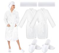 Handepo 2 Sets Waffle Bath Robe Set Unisex Hotel His and Hers Robes Couples Lightweight Knit Spa Bathrobe Slipper Hair Towel, White, Large
