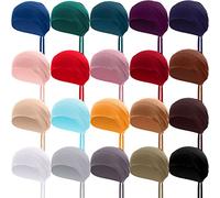 Handepo 20 Pcs Adjustable Hijab Undercap Muslim Inner Hijab Cap for Women Solid Color Underscarf Cotton Non Slip Bonnet Cover Hair Scarf Hat Wrap Head Tie Back Turban, 20 Colors, Classic Colors, One