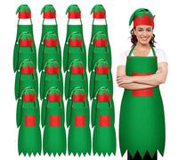 Handepo 32 Pieces Christmas Elf Apron Kits Red and Green Adults Elf Costume for Women Santa Aprons Hats Holiday Party Costume (Green), Apron: approx. 74 x 54 cm