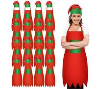 Handepo 32Pcs Christmas Elf Apron Kit Elf Costume for Women Santa Apron Hat Xmas Party Costume Adjustable Elf Apron for Party (Red)