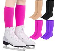 Handepo 4 Pairs Figure Skating Socks High Tights Skate Sock Ice Nylon Skating Socks for Ice Skates Dance, Black, Purple, Nude, Rose, 7