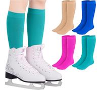 Handepo 4 Pairs Figure Skating Socks High Tights Skate Sock Ice Nylon Skating Socks for Ice Skates Dance, Nude, Royal Blue, Fruit Green, Rose Red, One size