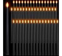 Handepo 48 Packs Realistic Flameless Taper Candles with Flashing Yellow Lights 11 Inch Long Lasting Battery Operated Plastic Window Candle for Halloween Christmas (Black)