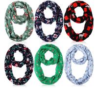 Handepo 6 Pcs Christmas Infinity Scarf Lightweight Holiday Loop Sheer Scarves Sheer Infinity Women's Scarves, Multiple Colors, 6 Designs, Width: about 50 cm/ 19.69 inches