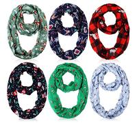 Handepo 6 Pcs Christmas Infinity Scarf Lightweight Holiday Loop Sheer Scarves Sheer Infinity Women's Scarves, Multiple Colors, 6 Designs, Width: about 50 cm/ 19.69 inches