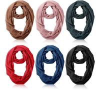 Handepo 6 Pcs Women Infinity Scarf Solid Color Lightweight Loop Scarf Winter Soft Neck Warmer for Women Men, Dark Colors, Width: about 50 cm/ 19.69 inches