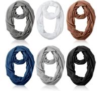 Handepo 6 Pcs Women Infinity Scarf Solid Color Lightweight Loop Scarf Winter Soft Neck Warmer for Women Men, Plain Colors, Width: about 50 cm/ 19.69 inches