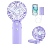 HandFan 5200mAh Handheld Fan 3 Speeds,Portable 180°Foldable Battery Operated Power Bank Function & Desktop & Rechargeable Personal Fan 3-in-1Strong Airflow for Outdoor Camping Stroller