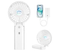 HandFan 5200mAh Handheld Fan Portable 3 Speeds,180°Foldable Battery Operated Power Bank & Desktop & Rechargeable Personal Fan 3-in-1 USB Mini Electric Fan for Office Home Outdoor Camping Stroller