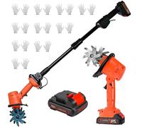 Handheld 21V Cordless Mini Tiller Cultivator - 2 Battery, 10 Gloves, 235 RPM, 10cm Tilling Width & Depth, 4 Rows Tines - Electric Garden Rotavator Tool Weeder