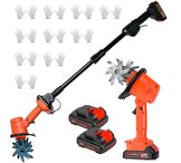 Handheld 21V Cordless Mini Tiller Cultivator - 2 Battery, 10 Gloves, 235 RPM, 10cm Tilling Width & Depth, 4 Rows Tines - Electric Garden Rotavator Tool Weeder