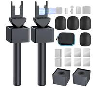 Handheld Adaptor for Interview Mic, 2 Packs Wireless Mic holders for DJI/Rode/Hollyland Lark Lavalier, Universal Magnetic Microfono Stand with Foam Windshield & Flag Station for Interview/Vlogging