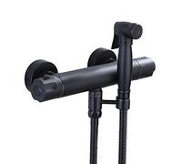 Handheld Bidet Sprayer for Toilet, Bathroom Thermostatic Bidet Shower Set, Wall Mounted Bidet Faucet with Hot and Cold Water, Brass Toilet Bidet Attachment,Black