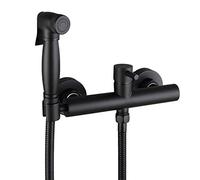 Handheld Bidet Sprayer for Toilet, Black Kit Brass Wall Mounted Bathroom Cloth Diaper Set with Hot and Cold Water for Personal Hygiene,8.5 cm(15 cm)