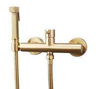 Handheld Bidet Sprayer for Toilet, Brass Portable Cloth Diaper Sprayer Set Hot and Cold Water Square Bathroom Bidet Sprayer Kit with Hose for Pet Bathing, Personal Hygiene,Chrome （Brushed Gold