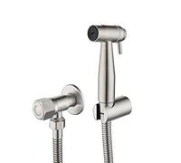 Handheld Bidet Sprayer for Toilet, Cloth Diaper Attachment with Hose, Stainless Steel Brushed Nickel Shower, Wall Mounted